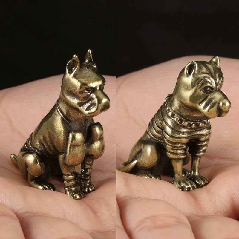 Vintage Collectible Christmas Ornaments - Vintage massief messing Pitbull Bulldog beeldje,