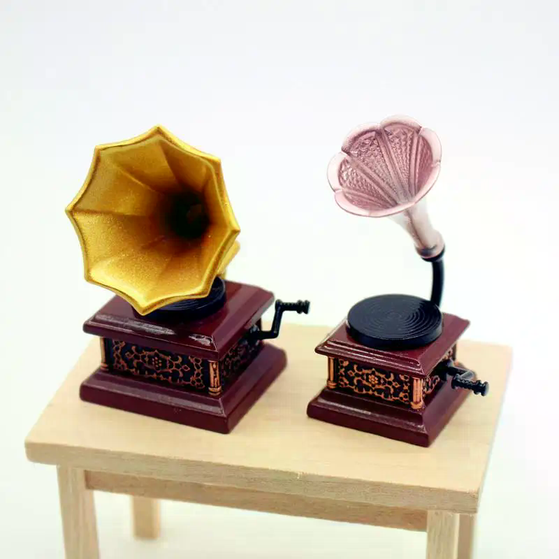 Vintage Toy Collector - Poppenhuis Vintage Fonograaf Miniaturen Model Woonkamer