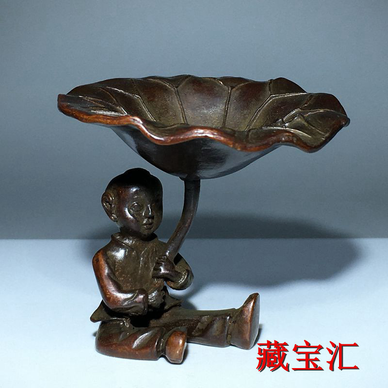 Vintage And Collectible Items - Vintage antiek lotusblad kinderbronzen beeldje, landelijk
