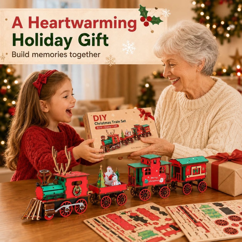 Nieuwe houten kersttreinset, d - Vintage Collectible Christmas Ornaments recensie en prijs