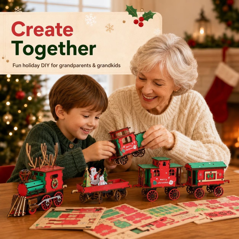 Nieuwe houten kersttreinset, d - Vintage Collectible Christmas Ornaments recensie en prijs